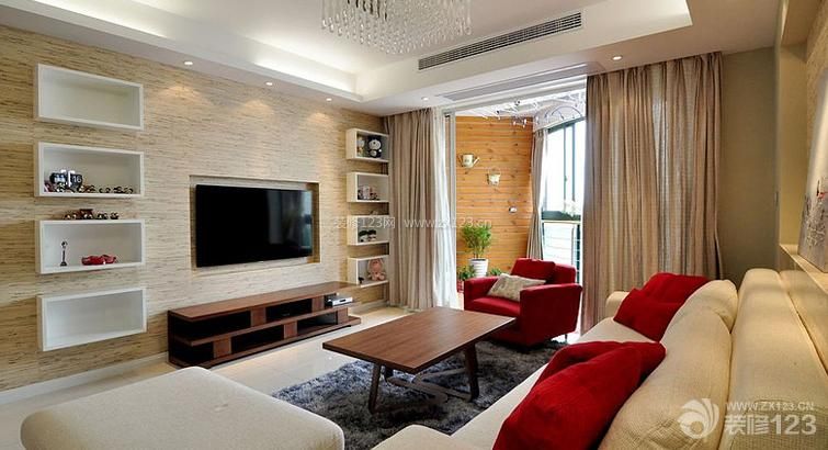 现代简约风格 两室一厅 时尚客厅 多人沙发 沙发垫 