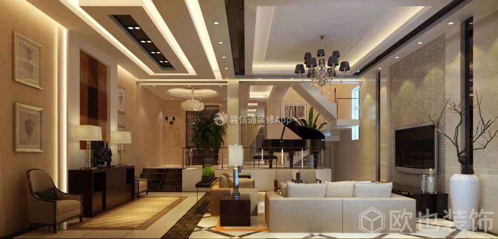 现代别墅客厅装修效果图 现代别墅客厅设计 