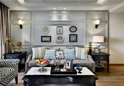 黔江恒大名都106平米美式乡村三居室装修案例