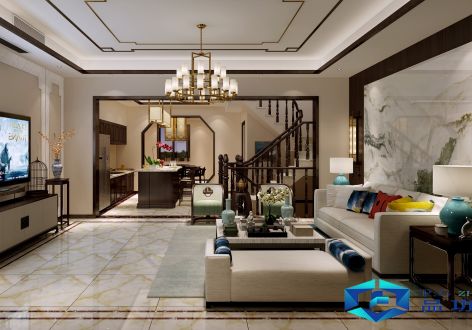 国博城中式风格130平米三居室装修效果图